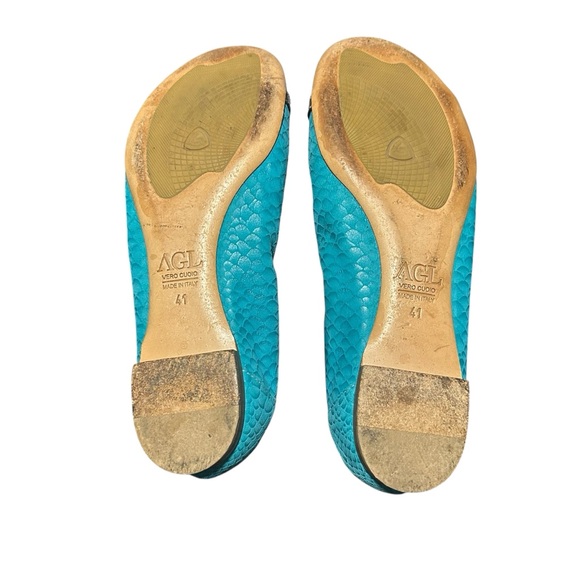 AGL Turquoise Monika Cap Toe Python Print Leather Ballet Flats - Size 41/US 9.5 - Picture 9 of 10